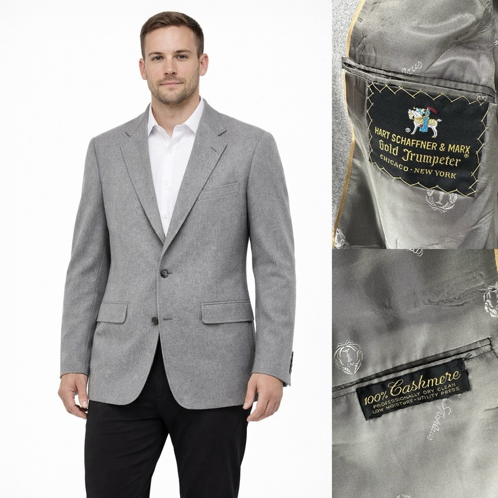 Hart‎ Schaffner Marx Gold Trumpeter Cashmere Sport Coat 43R Jacket Blazer Gray